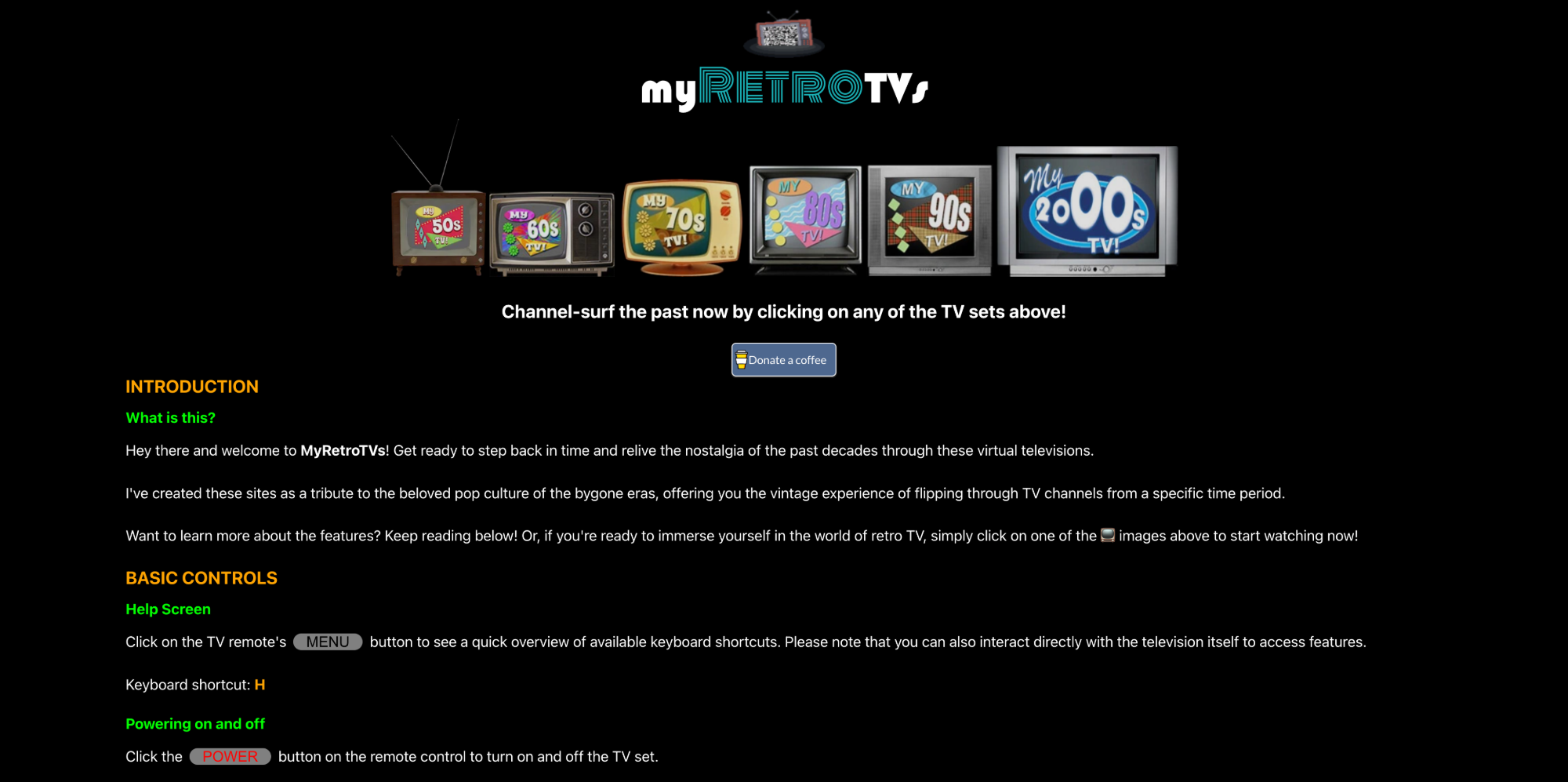 My Retro TVs website screenshot