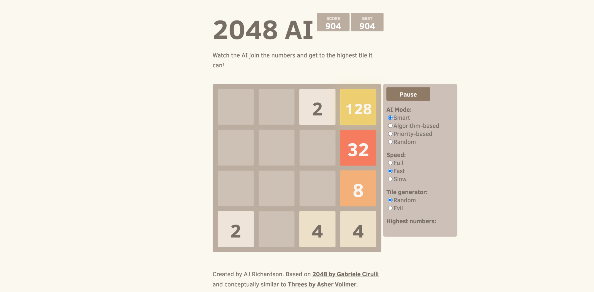 2048 AI website screenshot